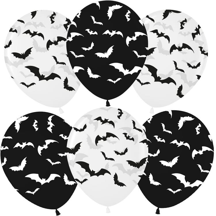 Шар Мл (12"/30 см) Летучие мыши, Ночь Хэллоуина, Черный/Прозрачный, кристалл, 5 ст, 25 шт.