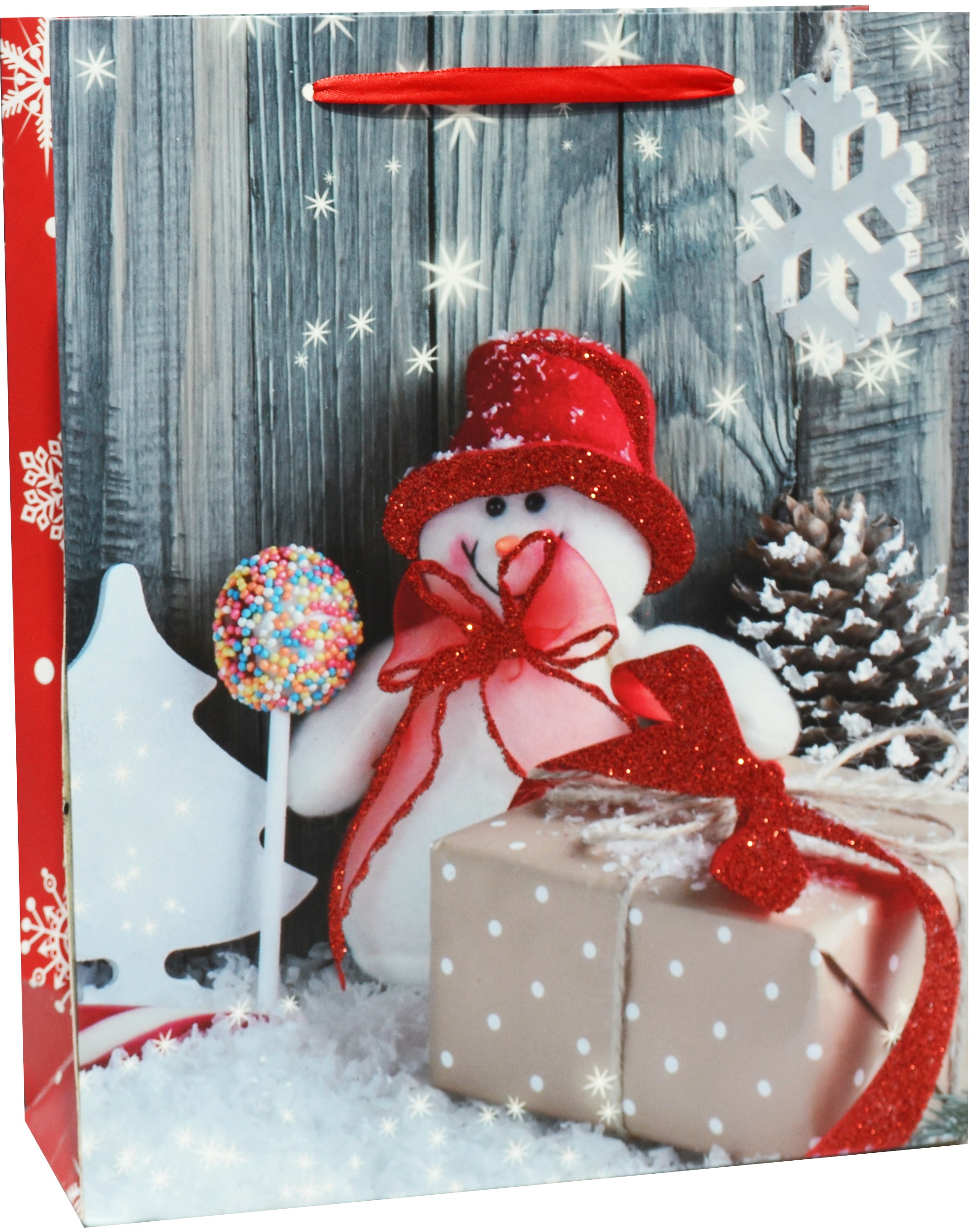 Пакет подарочный Снеговичок с подарком, с блестками, 32*26*10 см /ДБ