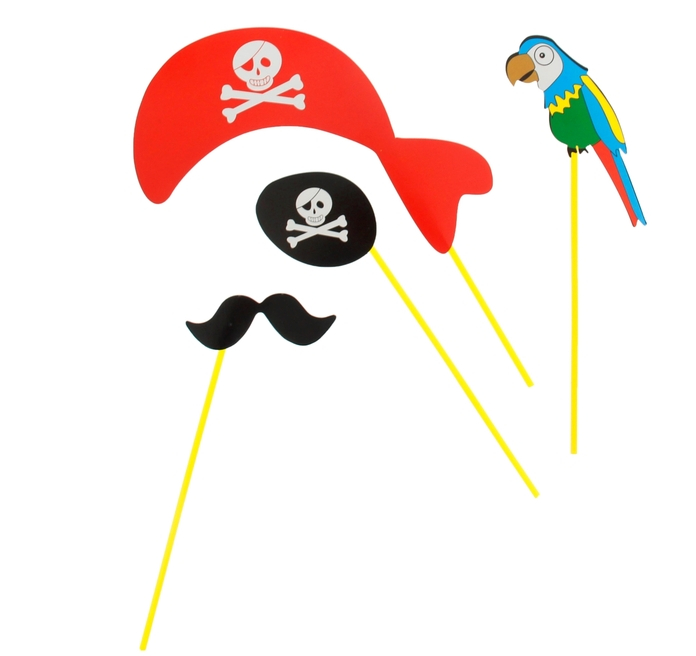 Фотобутафория на палочке Пират, 4 предмета-бандана, наглазник, усы, попугай/Сл