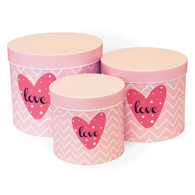 Набор подарочных коробок 3в1 Цилиндр LOVE, 20*17,2 см, розовый, логотип красный