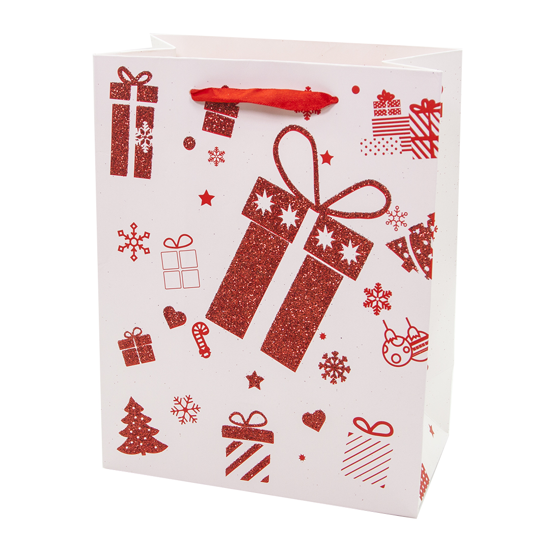 Пакет подарочный Новогодние подарки с блестками, 32*26*12 см /ДБ
