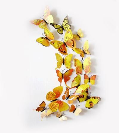 "Бабочки" на магните желтый с рисунком 12  шт /Мо