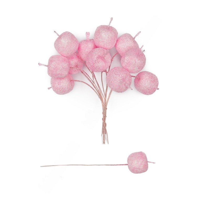Муляж декоративный Яблочко на веточке, светло-розовый, 2 см, 12 шт   SF-7561