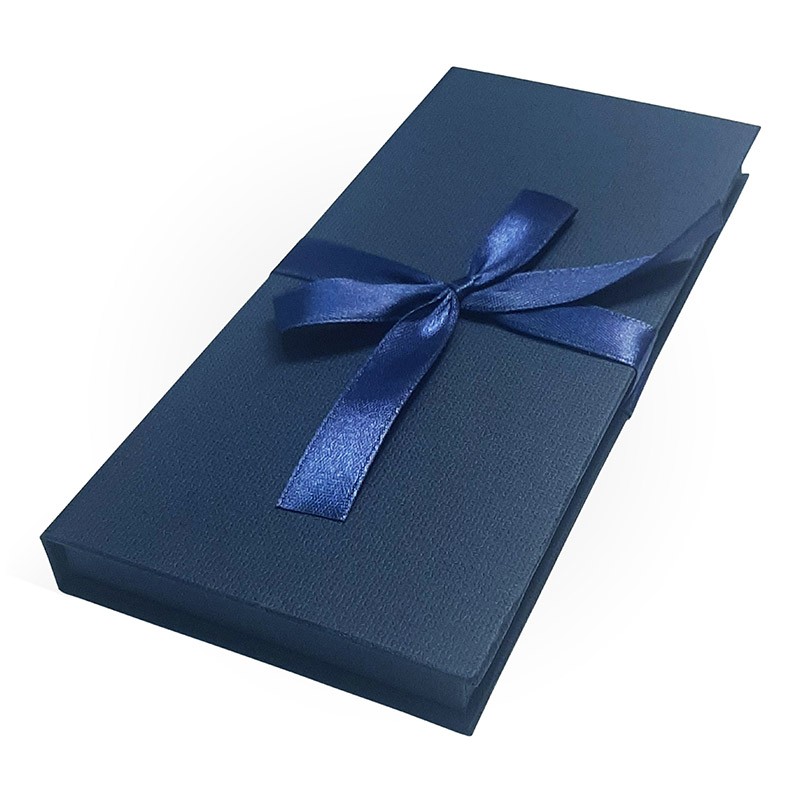 Коробка для денег с бантом, 17,2*8,3*1,6 см (Прямоугольник, синий, лента синяя)