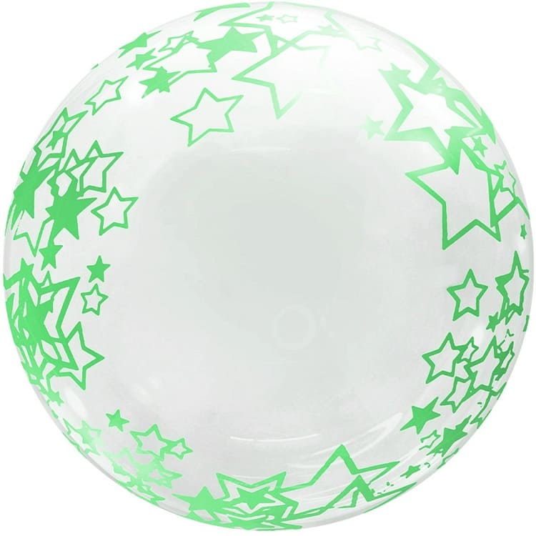 Шар Х 18" Сфера 3D, Deco Bubble, Зеленые звезды, Прозрачный, Кристалл, 1 шт. в упаковке