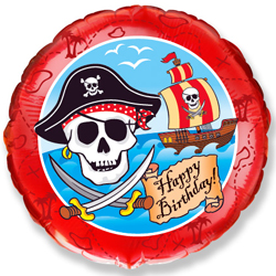 Шар Ф 18'' Круг С Днем рождения (пират) , Красный