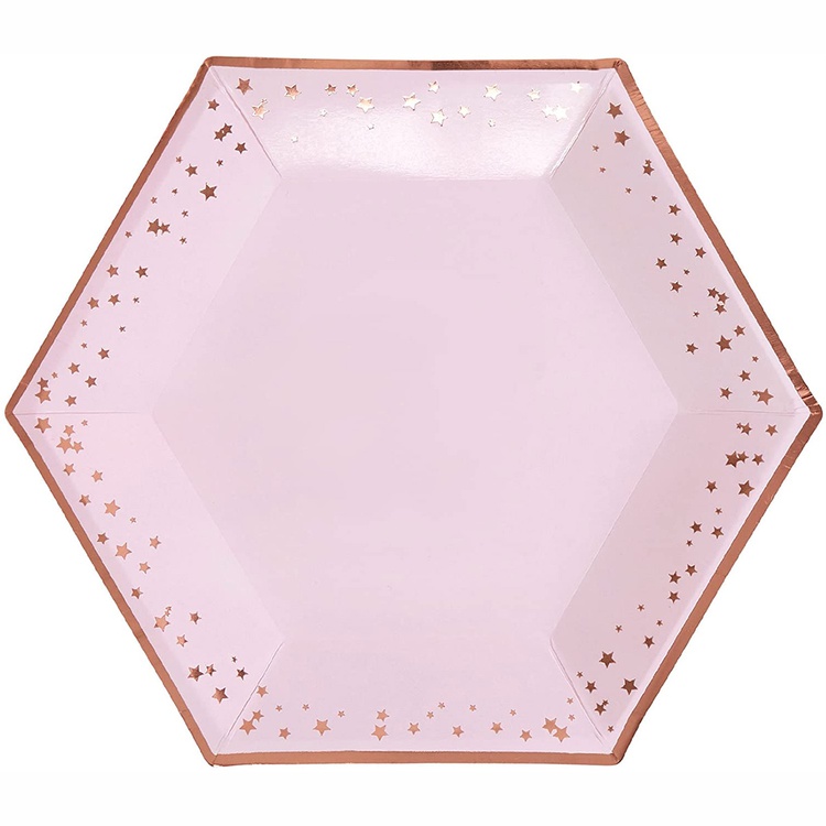 Тарелка бумажная Гламур Pink & RoseGold, 27 см. 8 шт.