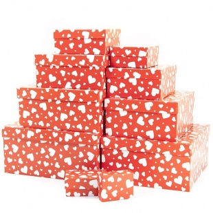 Набор коробок, Мозаика сердец, Красный, 24*22*11 см, 10 шт.