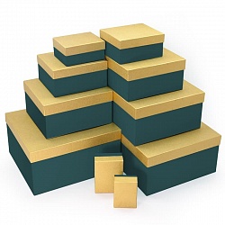 Набор коробок, Темно-Зеленый/Золото, 10 шт