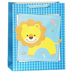 Пакет подарочный Милый львенок, с блестками, Голубой, 31*42*12 см