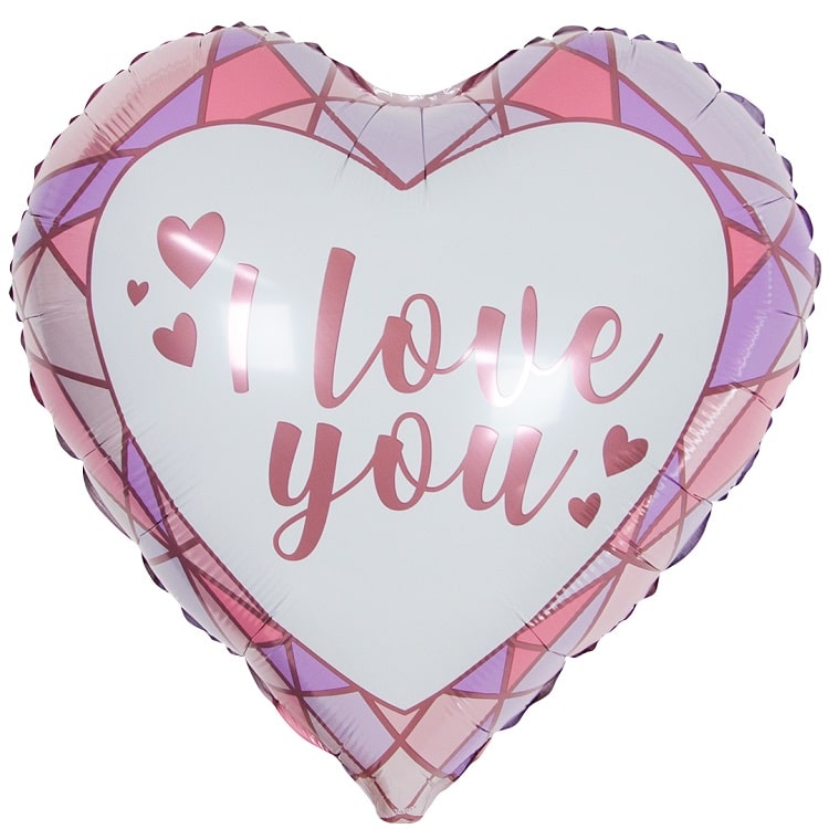 Шар Х Фигура, Сердце, Я люблю тебя (сердца и грани), Розовый/Сиреневый, 1 шт. 18"/46 см.
