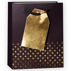 Пакет подарочный, Золотые искры, Черный, 32*26*12 см