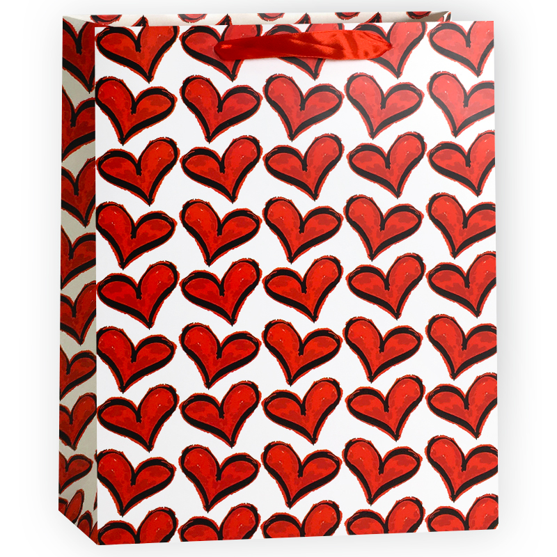 Пакет подарочный Красные сердца, 26*32*12 см /ДБ