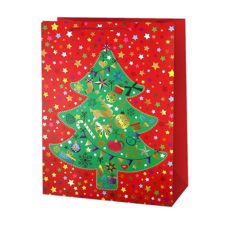 Пакет подарочный, Новогодняя елка, Дизайн № 4, Металлик, 42*31*12 см, 1 шт. /ДБ