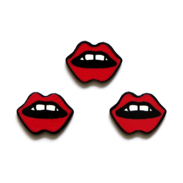 Кабошоны вырубка-пластик, губы с зубами, красный 20 мм, 10 шт