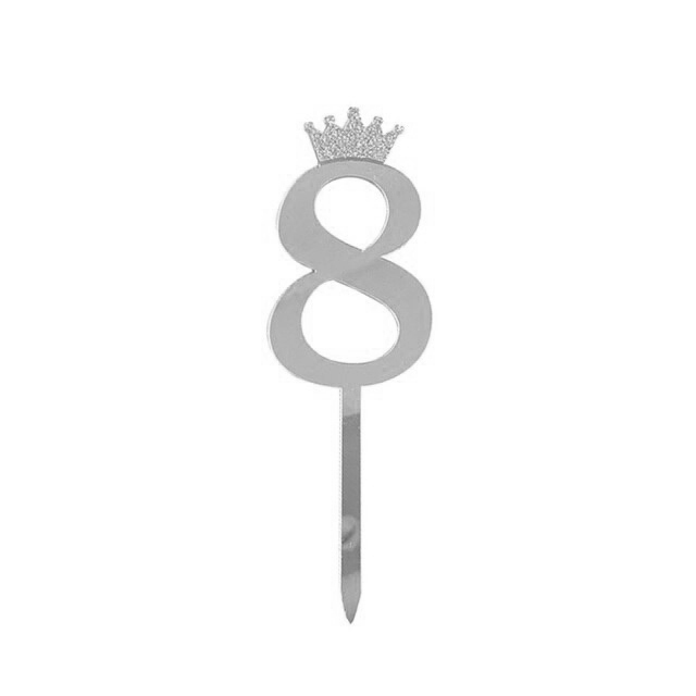 Топпер Цифра 8, с короной, Серебро металлик, 7*18 см