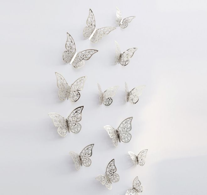 Наклейки "Бабочки" №3 серебро 12  шт / Мо