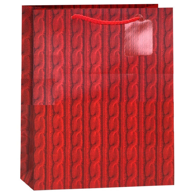 Пакет подарочный Новогодний (вязаный), Красный, 18*23*10 см /ДБ
