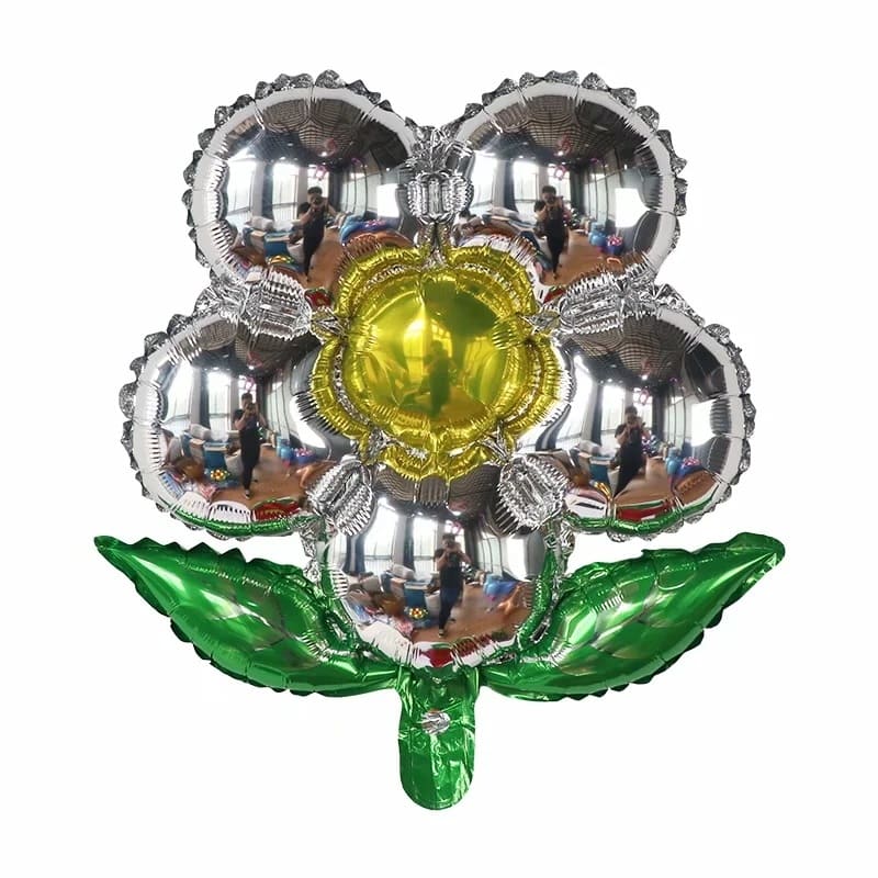 Шар Х 20" М/ФИГУРА, Цветок с листочком, серебро (с клапаном)