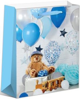 Пакет подарочный С Рождением мальчика, голубой, 55*40*15 см /ДБ