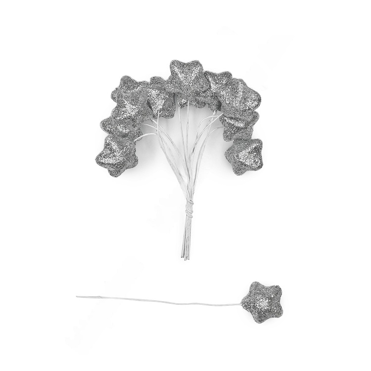Муляж декоративный Звездочка на веточке, серебро, 2,5 см, 12 шт   SF-7561