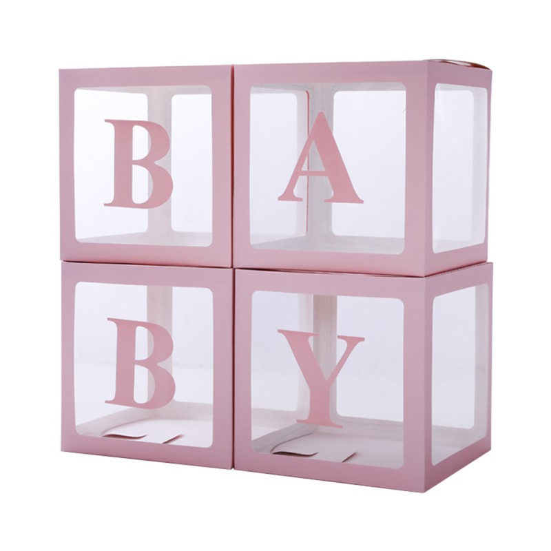 Набор коробок для воздушных шаров, Baby, Розовые грани, Прозрачный, 30*30*30 см, в упаковке 4 шт.