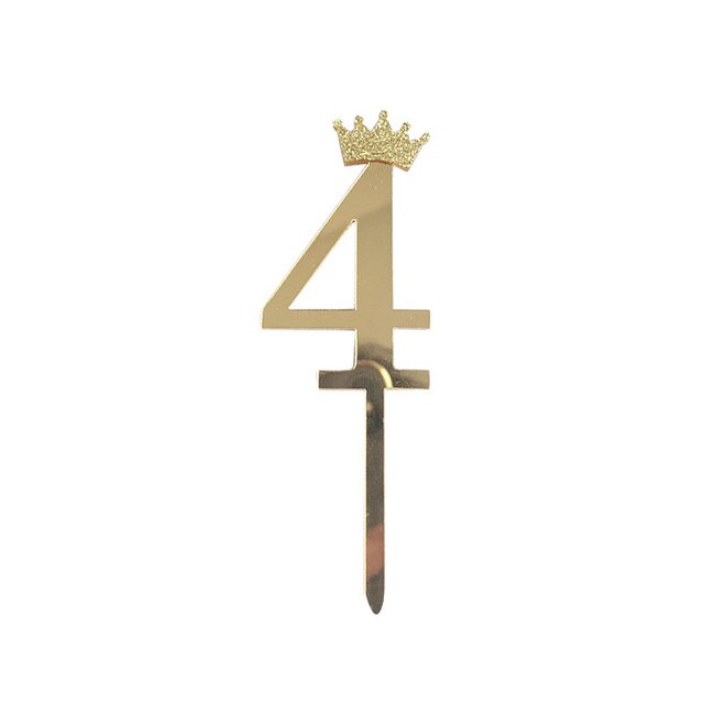 Топпер цифра 4, с короной Золото, Металлик, 7*18см 