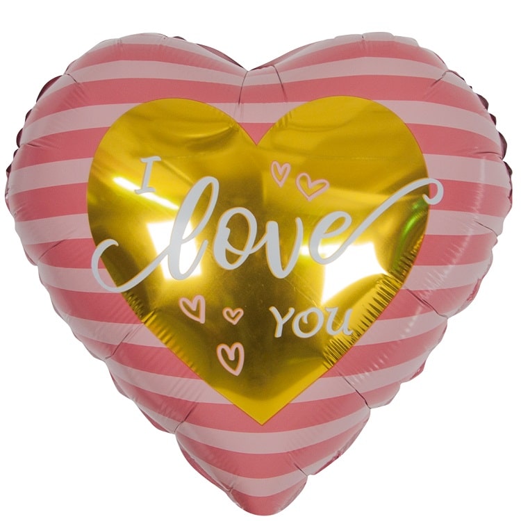 Шар Х Фигура, Сердце, Я люблю тебя (золотое сердце), Розовый, 1 шт. 18"/46 см.
