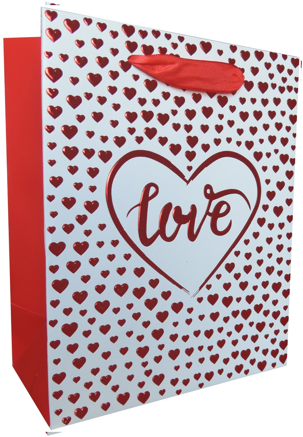 Пакет подарочный  Love, Множество сердец, Красный металлик, 23*18*10 см