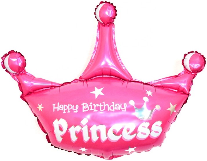 Шар Х 17" М/Фигура, Корона, С Днем Рождения, Принцесса, Розовый