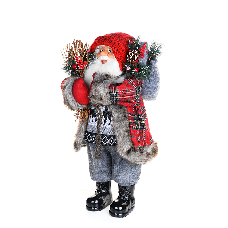 ИМ МТ Дед Мороз в клетчатой шубе с хворостом, 45 см
