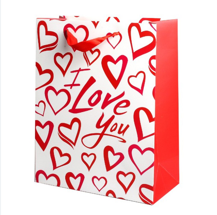 Пакет подарочный "Я тебя люблю" Бело-красный/ 18*23*10 см./Б для подарка