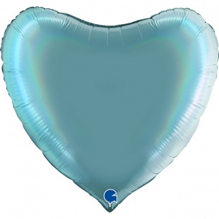 Шар Г 36" Сердце, Лазурно-голубой, Голография