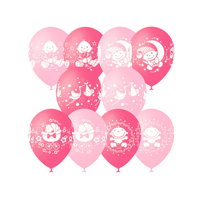 Шар M 12"/30см Пастель+Декоратор (шелк.) 4 ст. рис С Днем Рождения Малыш ассорти розовое 25 шт