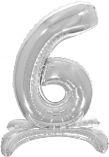 Шар Х (32"/81 см) Цифра, 6, Серебро на подставке, в упаковке