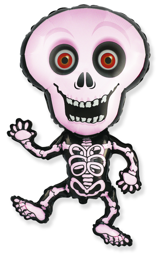 Шар Ф Фигура, Танцующий скелет розовый, 40"/102 см