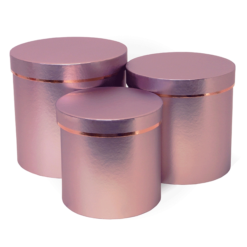 Набор подарочных коробок 3в1 Цилиндр, 19,5*19, Розовый металл