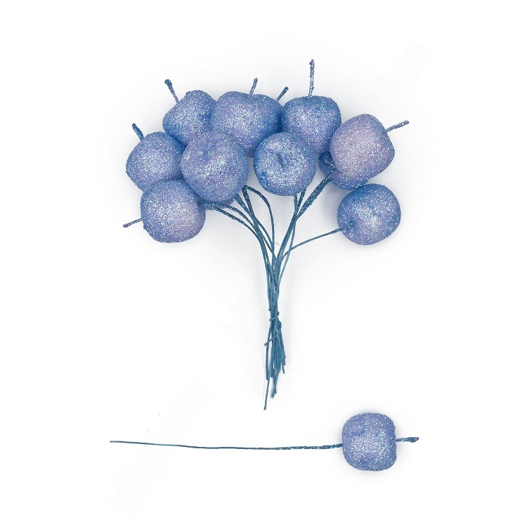 Муляж декоративный Яблочко на веточке, голубой, 2 см, 12 шт   SF-7561