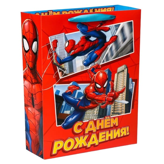 Пакет подарочный С ДР! Человек-паук, 31х40х11,5 см./Сл