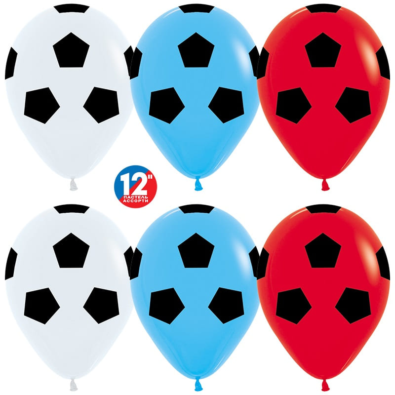 Шар S (12"/30 см) Футбольный мяч, Триколор (005/015/041), пастель, 5 ст, 25 шт.