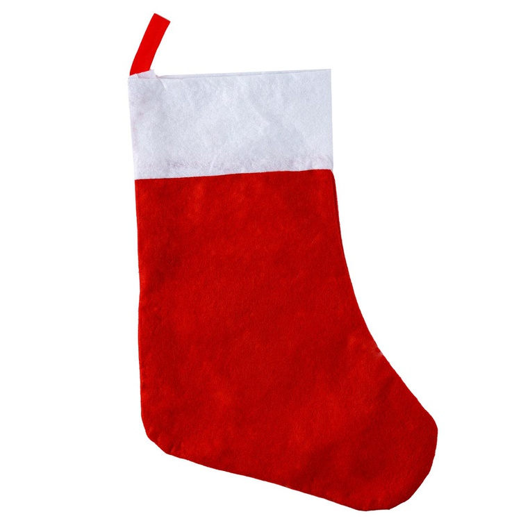 Носок для подарков красный текстиль, 35 см.