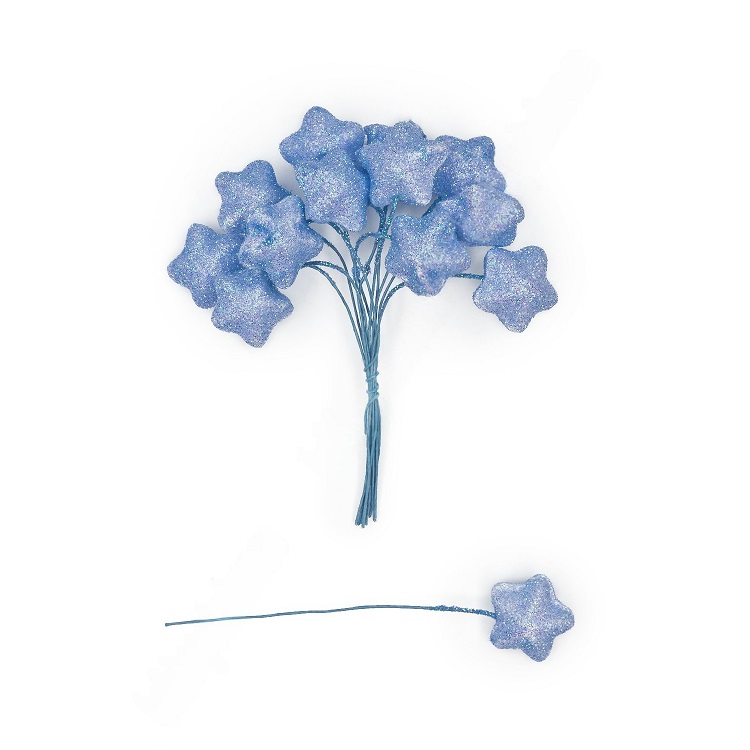 Муляж декоративный Звездочка на веточке, голубой, 2,5 см, 12 шт   SF-7561