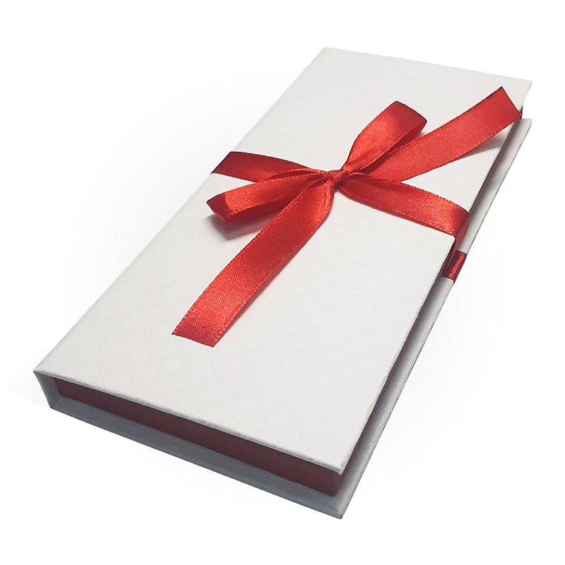 Коробка для денег с бантом, 17,2*8,3*1,6 см (Прямоугольник, белый, красная лента)
