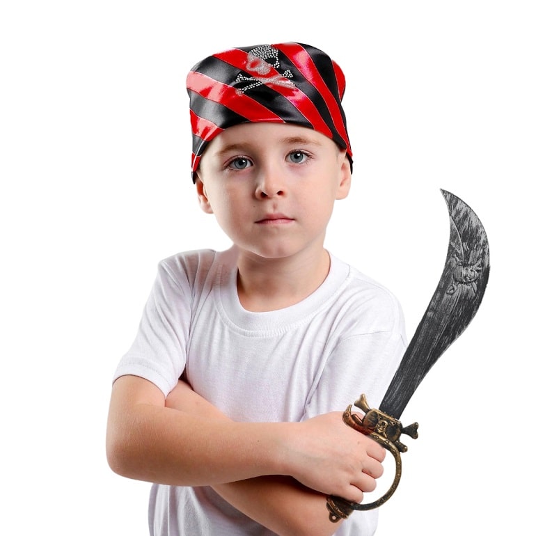 Набор пирата сабля, бандана в черно-красную полоску с черепом, 50*50 см. /Сл