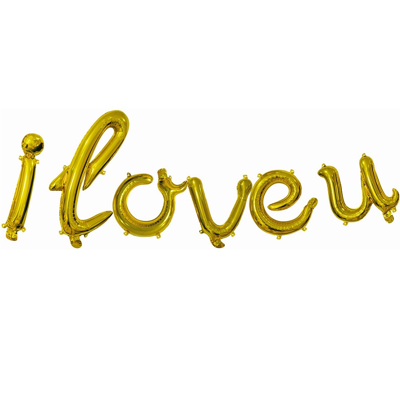 Набор шаров-букв (17''/43 см) Мини-Надпись "I Love..." (изящный курсив), Золото, 1 шт. в упак.