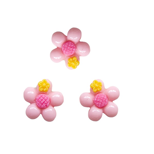 Кабошоны пластик, цветок светло-розовый с желтым, 20 мм, 10 шт