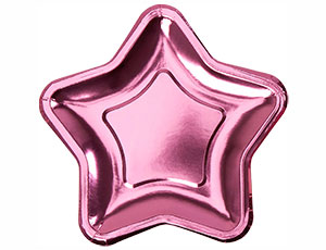 Тарелка фольгир. Звезда Розовая 18 см, 8 шт
