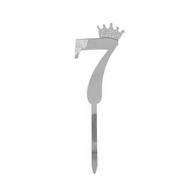 Топпер Цифра 7, с короной, Серебро металлик, 7*18 см
