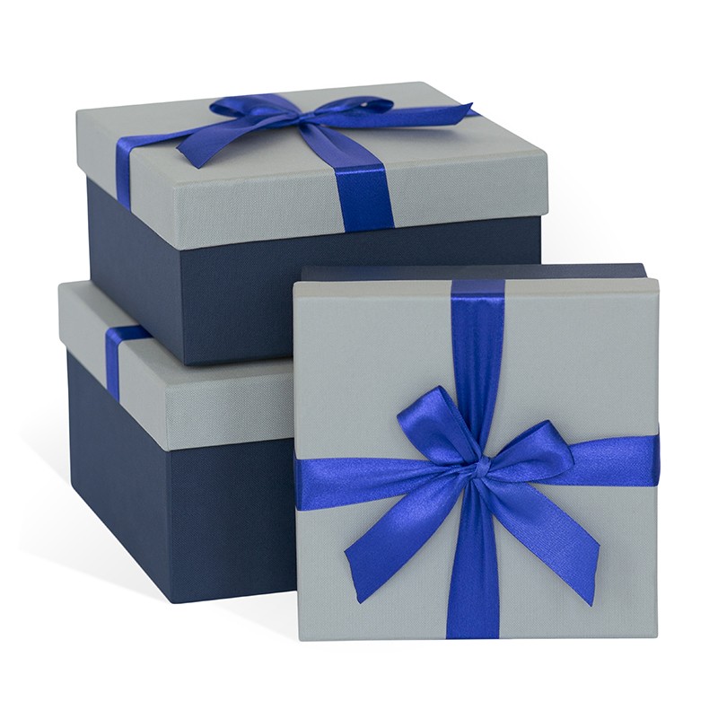 Набор подарочных коробок 3в1 с бантом 210*210*110 (Ромб, светло-серый)