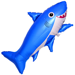 Шар Ф Фигура, Счастливая акула, Синий, (39''/99 см), 1 шт.